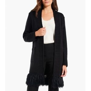 NWT NIC+ZOE Black Fringe Hem Festive Days Cardigan Large